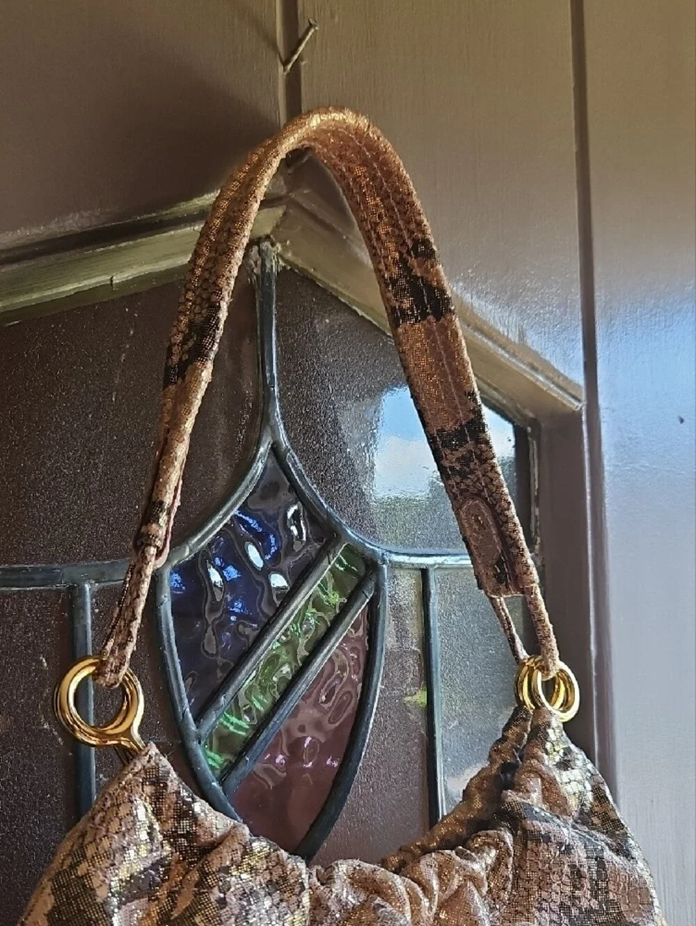 kate spade Rose Gold And Brown Snake-Print Metallic Shoulder Bag